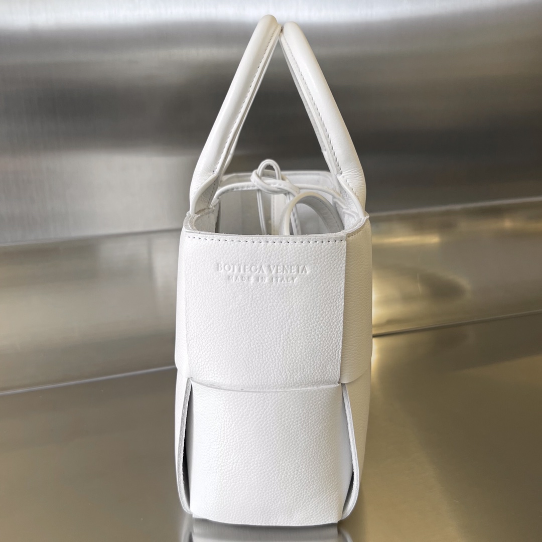 Mini Arco Intreccio Leather Tote Bag White